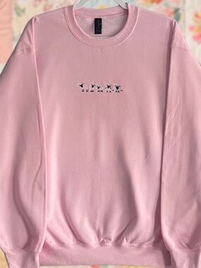 Sheep Embroidered Medium Light Pink Crewneck Sweatshirt